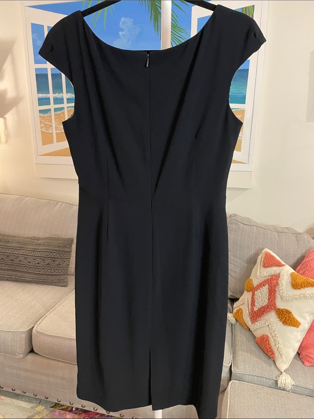 Tahari ASL Black Midi Dress with Green Geometric Lining - Picture 7 of 7